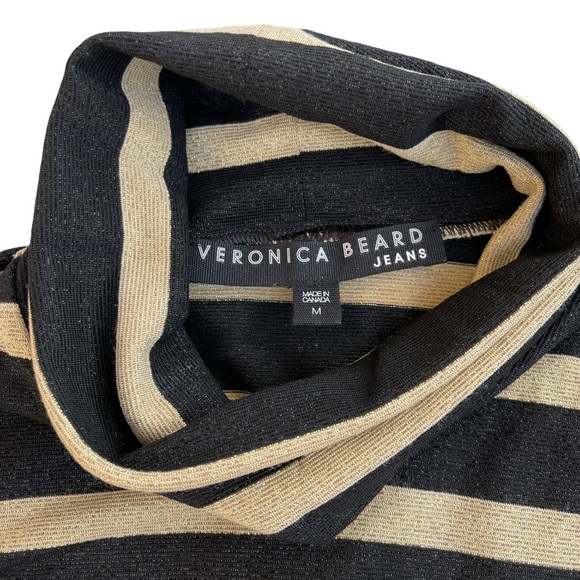 Veronica Beard Jeans Black & Metallic Gold Striped Turtleneck Size Medium - Picture 5 of 6